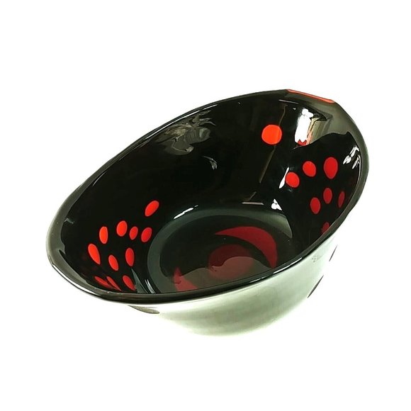 Art Glass Oval Bowl Hand Blown Pontil Mark Ruby Red Transparent Etched Circles - Picture 3 of 10